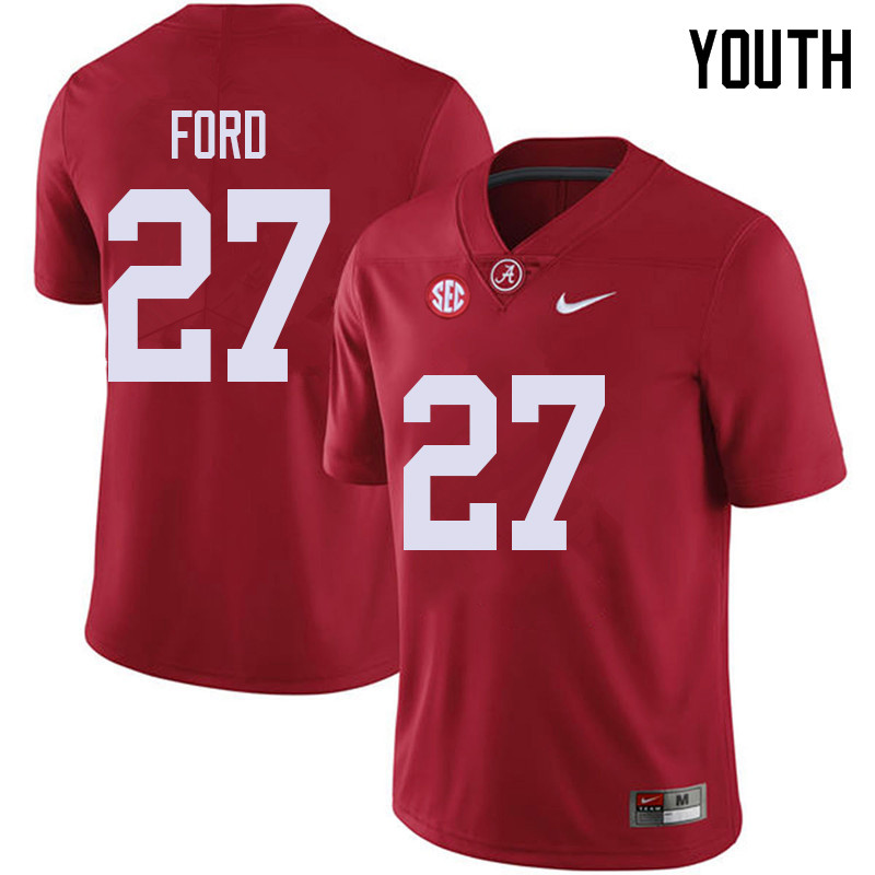 Alabama Crimson Tide Youth Jerome Ford #27 Red NCAA Nike Authentic Stitched 2018 College Football Jersey MF16J13QE